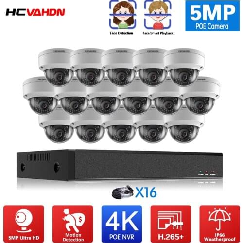 H.265+ 16CH POE NVR Kit Face Detection CCTV Camera System AI Ultra HD 5MP Outdoor Waterproof Security Video Surveillance Set P2P