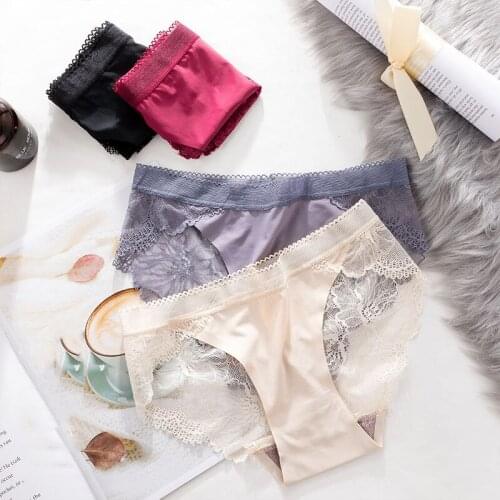 Roseheart Women Purple Red Cotton Lace Bottom Low Waist Panties Hollow Underwear Lingerie Briefs Perspective Underpants M L XL