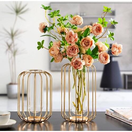Chinese Simplicity Style Vase Iron Glass Golden Vase Living Room Desktop Flower Pot Bedroom Living Room Wedding Decoration