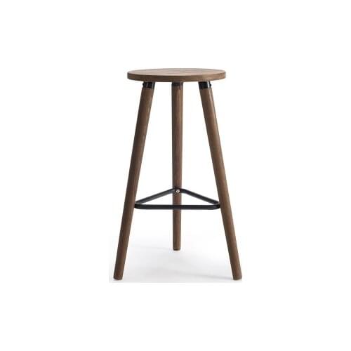 Industrial Vintage Antique Bar Stool Height 66.5cm Round Seat Wooden Loft Style Furniture Counter Bar Stool 3 Leg Solid Wood