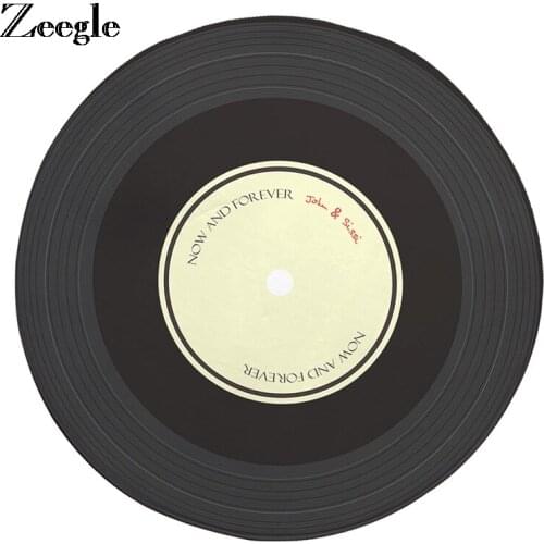 Zeegle Round Mat Carpet For Living Room Decor Record Pattern Floor Mat For Bedroom Non-slip Computer Chair Mat