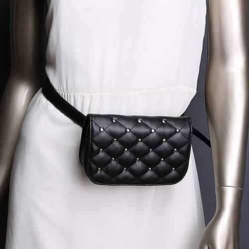 Aliwood New Rivet Diamond Brand Womens Waist Bag Crossbody Bag Lingge Embroidery PU Leather Female Chest bag Casual Belt Wallet