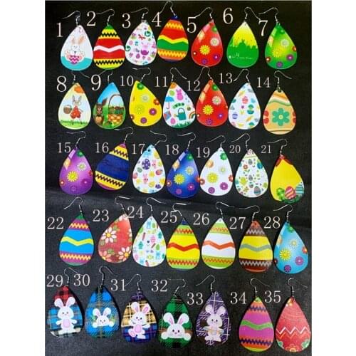 In Stock 35 Styles New Easter Bunny Egg Earrings Glitter Color Happy Easter Day Faux leather Earring Hat Earrings