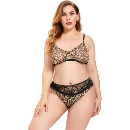 Plus Size Ladies sexy lingerie leopard print lace stitching seductive lingerie ensemble sous vêtement femme soft Comfortable T5
