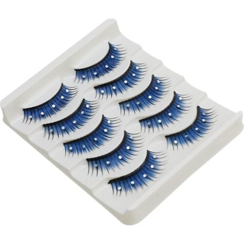 New Five Pairs False Eyelashes Stage Model Blue False Eyelashes Delicate Charming Fashion Diamond High Quality False Eyelashes