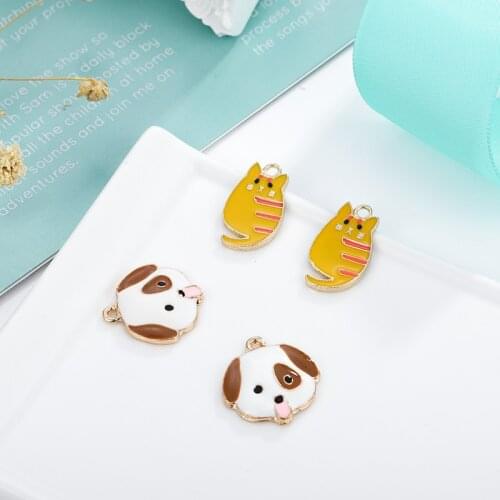 10pcs/bag Jewelry DIY Accessories Cat Dog Enamel Charms Cartoon Animals Pendants Floating Earrings Keychain Making Charms YZ579