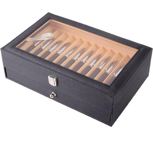 24 Pen Fountain Wood Display Case Holder Wooden Pen Box Storage Collector Organizer Box Black