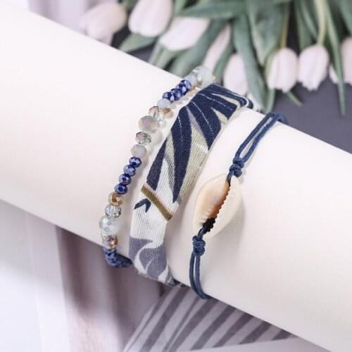 3pcs/set Handcraft Boutique Fashion Multilayer Crystal Stone Beads Strand Bracelets Bangles Woven Fabric Boho Mujer