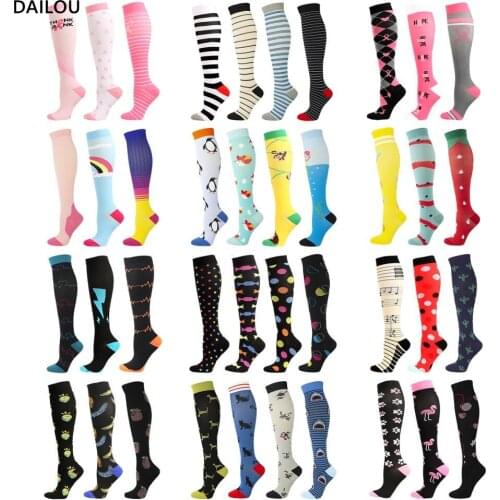 43 Styles Kawaii Cartoon Compression Socks Men Women Happy Funny Fruit Animals Pain Relief Nylon Sports Socks Christmas Gift