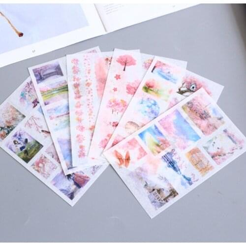6 Sheets/Set Japanese Cherry Blossom DIY Decoration Scrapbooking Stickers Transparent PVC Stationery Diary Stickers