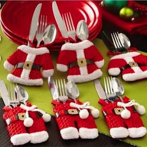 6pk Christmas Decoration For Home Silverware Holdersanta Pockets Dinner Knife Fork Holders Santa Claus Christmas Ornament
