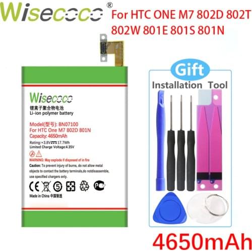 Wisecoco BN07100 4650mAh Battery For HTC One M7 801E 801N 801S 802T 802D 802W HTL22 Phone Battery Replace
