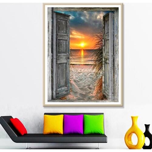 5D DIY Diamond Painting Sunset Seaside Diamond Embroidery Landscape Mosaic Picture Cross Stitch Kit Crystal Home Decoration Gift
