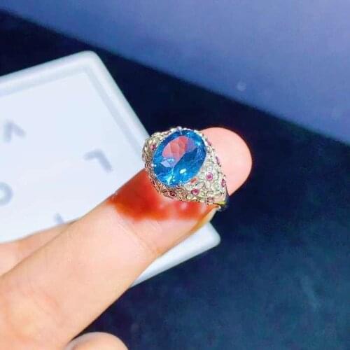 Big Gemstone Ring,Oval Cut Blue Topaz Silver Gemstone Ring for Pary,eyes Catching Design with Gift Box