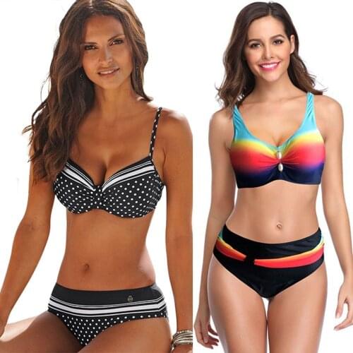 Large Size Swimsuit 2021 Sexy Women Summer Sexy Push Up Polka Dot Print Bra High Waist Briefs Swimsuit Bikini Set female