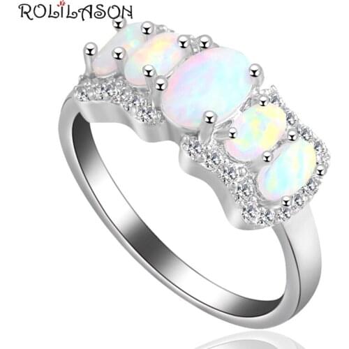 ROLILASON Brand Designer! White Fire Opal 925 Silver Rings Wholesale & Retail Ring USA Size #6#7#7.5#8.5*Fashion Jewelry *OR622