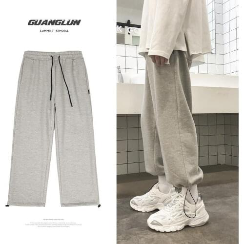 Pants Mens Trendy Loose Tappered Straight Sports Pants Radish Casual Cropped Pants Japanese Wide Leg Sweatpants Elastic Waist