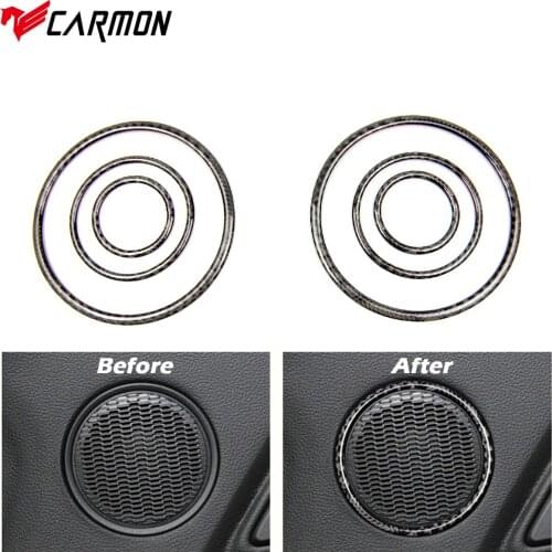 Carmon For Ford Mustang Carbon Fiber Car Door Audio Speaker Cover Ring Sticker 2015 2016 2017 2018 2019 Car Interior Accessories