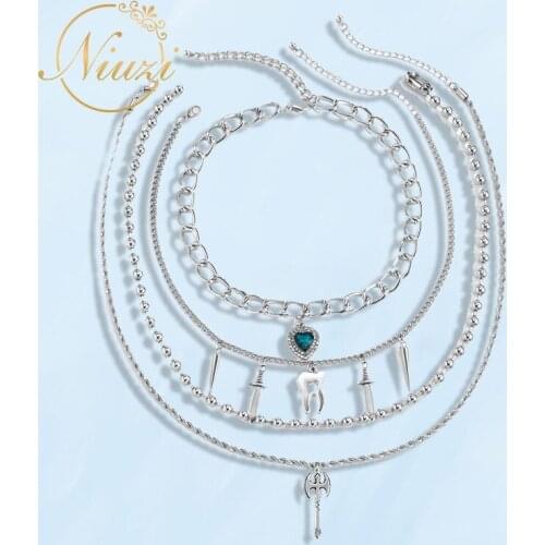 Boho Vintage Multi-layer Chain Necklaces For Women Luxury Gold Silver Color Heart Pendants Necklaces Set Stainless Steel Jewelry