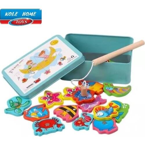 Baby Educational Toys 7-15Pcs Fish Wooden Magnetic Fishing Toy Set Fish Game Educational Fishing Toy
