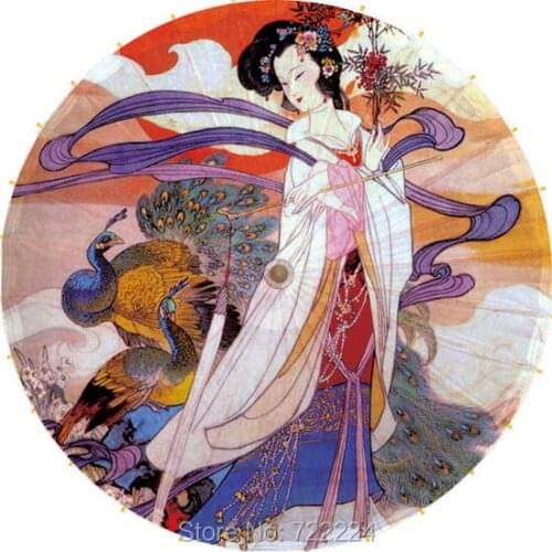 Dia 84cm Chinese Ancient Handmade Beauty with Peafowl Painting Umbrella Waterproof Parasol Decoritive Gift Oil Paper Umbrella