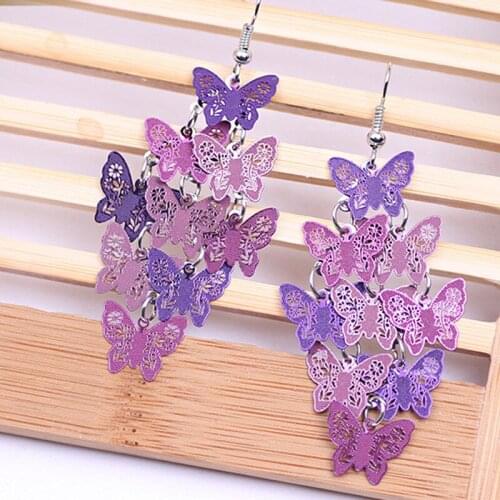 Filigree Butterfly Pendants Colorful Dangle Earrings for Women Girls Trendy Princess Dainty Sweet Earrings Spring Summer Jewelry