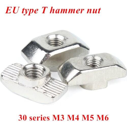 100pcs 50pcs T-nut M3 M4 M5 M6 Nickel Plated Sliding hammer head fasten nut for 3030 series aluminum profile accessory