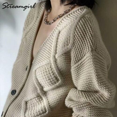Lantern Sleeves Cardigan For Women 2021 Autumn Knitted Coats Diamond Twist Knit Sweaters Womens Warm Cardigan Femme Woman Coat