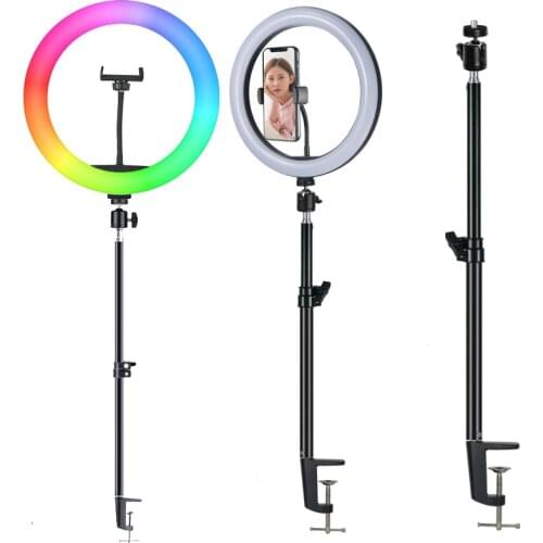 Dimmable Led RGB Ring Light with Monopod Mount Bracket Colorful Photography Lighting Annular Lamp For Makeup Youtube Live Video