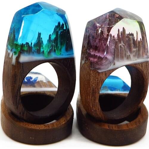 Customize Micro Landscape Resin Ring Ice World Mysterious night view Handmade Luminous Ring For Christmas Party Show Birthday