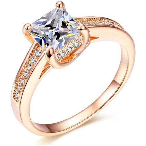 TRACYSWING Real AAA Zirconia Rose gold Color Fashion Square Zirconia Rings for Women Anti Allergies 893017r