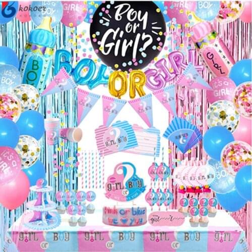 16 people use Gender Reveal Girl or Boy Latex Balloon Baby Shower Disposable Tableware Birthday Party Dec Kids Favor Supplies