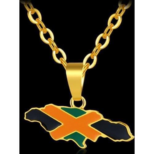 World Jamaica Map Flag Pendant Necklace Couple Student Stainless Steel Cuban Link Chain Punk Necklaces Necklaces For Women