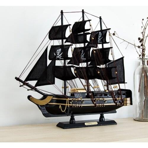 50cm Solid Wood Pirate Ship Mediterranean Sailing Model Wooden Crafts European Ornaments Sailing Boat Manual Craft Accessories