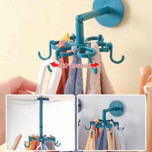 Wall Mounted Rotary Hook Storage Rack Kitchen Storage Hanger Rag Holders Pot Shovel Spoon Hooks Kitchenware Organizer