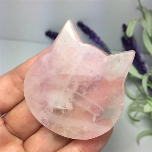 Natural Rose Quartz Crystal Cat Head Hand Carved Gemstone Great for Meditation Home Decoration Chakra Reiki Stone
