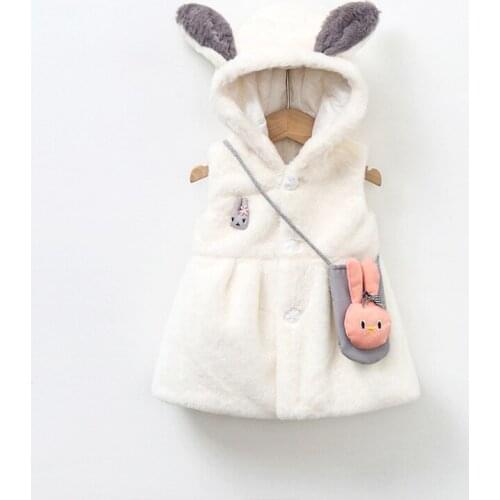 2021 New Autumn Warm Waistcoat For Baby Girls Vest Cute Rabbit Ears Plush Baby Coat Hooded Children Outwear Toddler Girl Clothes