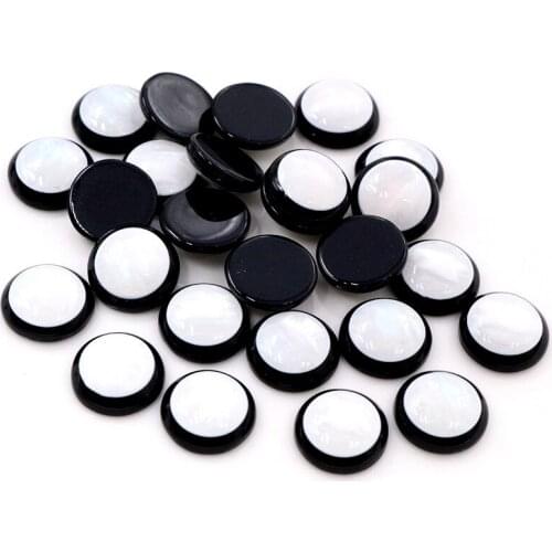 New New! 40pcs/Lot 12mm 14mm Black Bottom White Jade Series Flat back Resin Cabochons Fit 12-14mm Cameo Base Cabochons