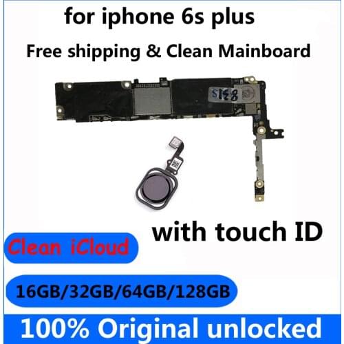 Free shipping Original 16GB 32GB 64GB 128GB for iphone 6s plus Mainboard with / without Touch ID for iphone 6splus Motherboard