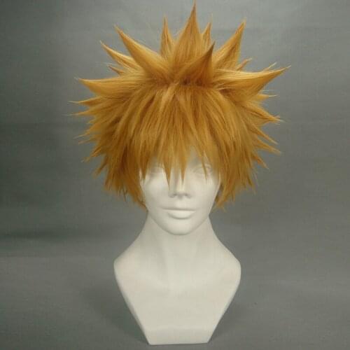 Kurosaki Ichigo Blonde short shaggy layered cosplay costume wig.synthetic halloween hair + Wig Cap