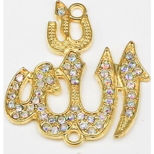 50pcs Gold Religion Muslim Islamic Allah Charm Rhinestone Big Pendant Necklace Bracelet DIY Jewelry Handmade