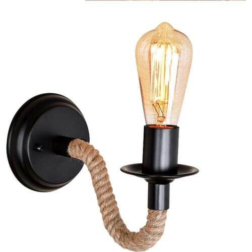 Industrial Wind Vintage Led Wall Lamp Creative Light Corridor Wall LED Lamps Bedroom Bedside Lamps Hemp Rope Wall Lighting Decor