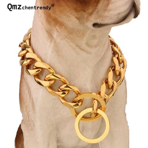 Drop Shipping 17mm Double Curb Cuban Link Stainless Steel Dog Chain Collar Necklace for Large Dogs Pitbull Bulldog