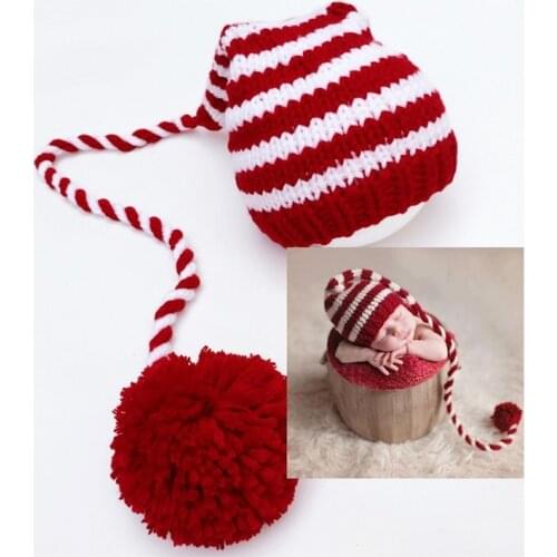 Newborn Photography Props Baby Hat Knitting Long Tails Christmas Hat Crochet Baby Hats Baby Props for Photography