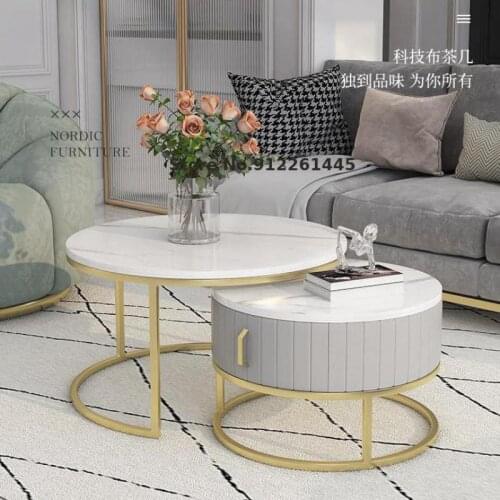 Nordic Light Luxury Modern Round Tea Table Combination Rock Plate Italian Tea Table Living Room Small Household Network Black Te