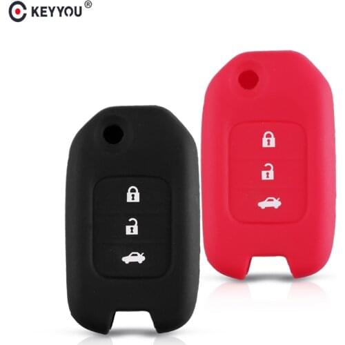 KEYYOU Key Cover Silicone Case For Accord Honda CRV Civic Jazz Crider HRV Car Remote 3 Buttons Folding Flip Fob Protector Case