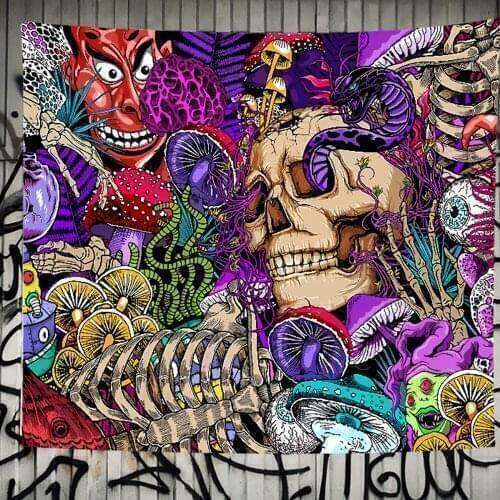 Simsant Mushroom Forest Castle Tapestry Fairytale Trippy Colorful Butterfly Wall Hanging Tapestry for Home Dorm Fantasy Decor