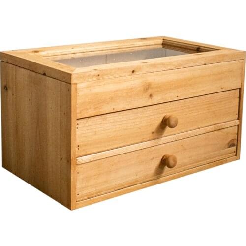 Glass top 2 Drawers Wooden Box Jewelry Trinket Chest Cabinet