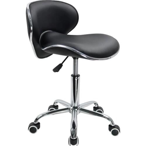 KKTONER PU Leather Low Back Rolling Stool Adjustable Modern Shell Shape Seat Home Office Drafting Chair with Wheels (Black)