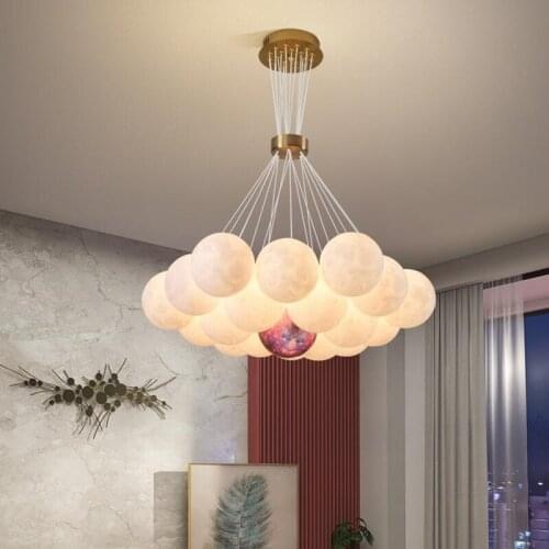 Nordic Style 3D Printing Planet LED Chandelier Romantic Atmosphere Hotel Living Room Hall Bedroom Decor Suspension Lighting